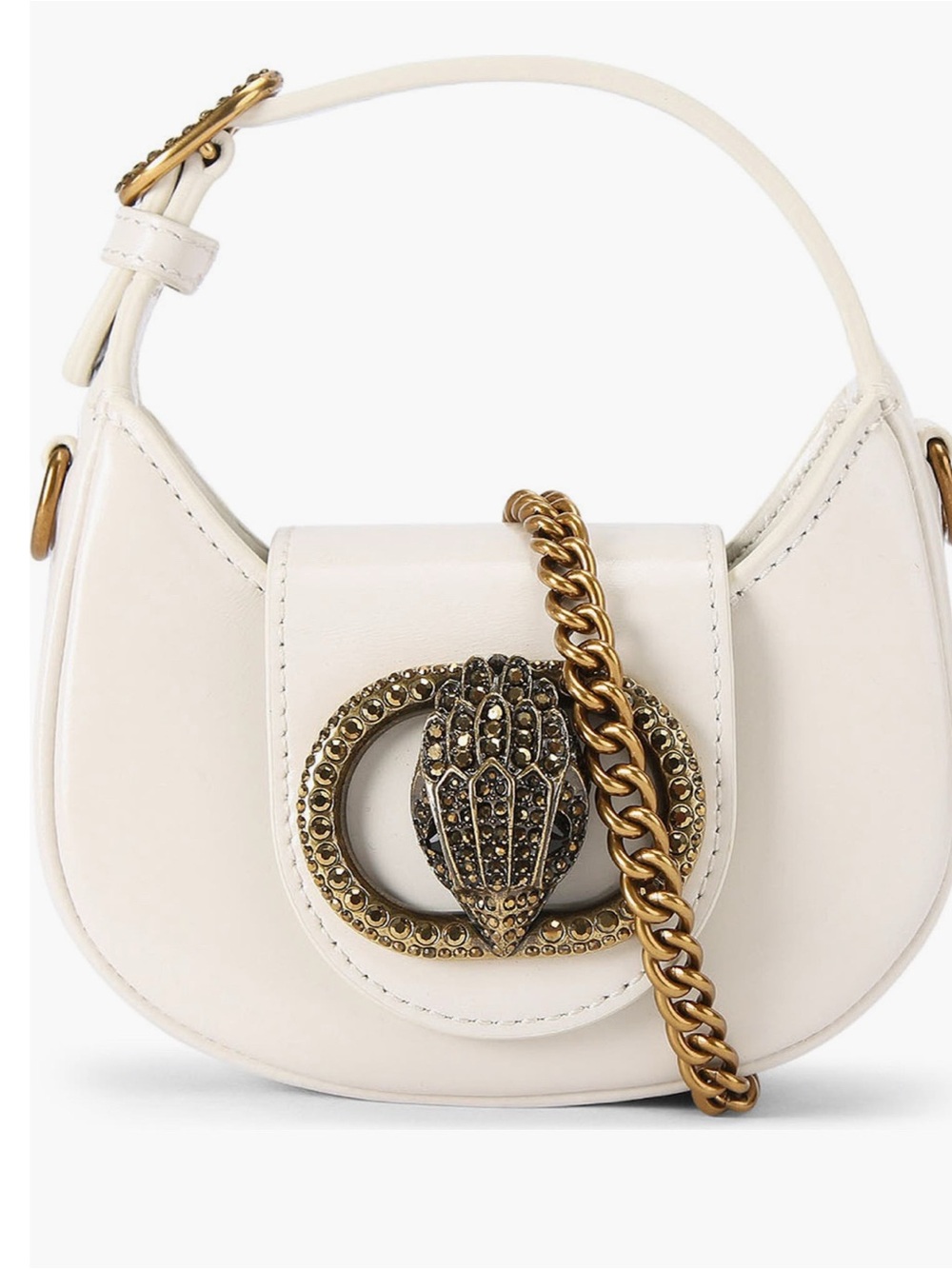 Kurt Geiger Cream Leather Mini Hobo with Gold Chain Detail